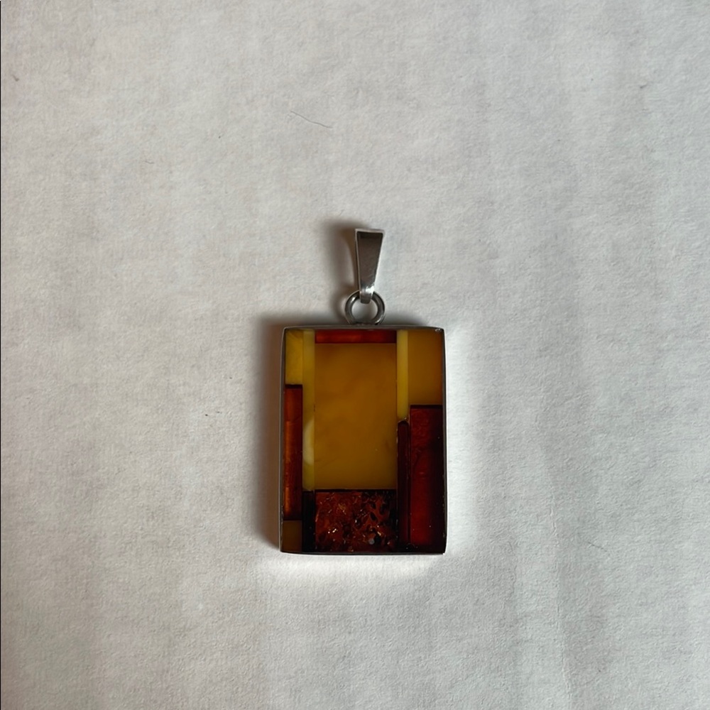 Sterling Silver Orange-Brown Color-Block Pendant